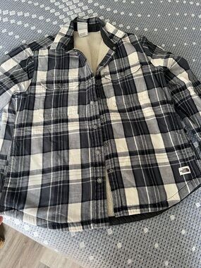 The North Face Black & White Plaid Sherpa-Lined Button Shirt